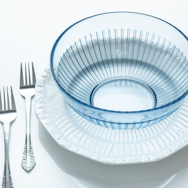 Salaterka miska szklana Glass Slipper Blue w prążki poj. 2280 ml szer. 21,5 cm zestaw 2 szt.