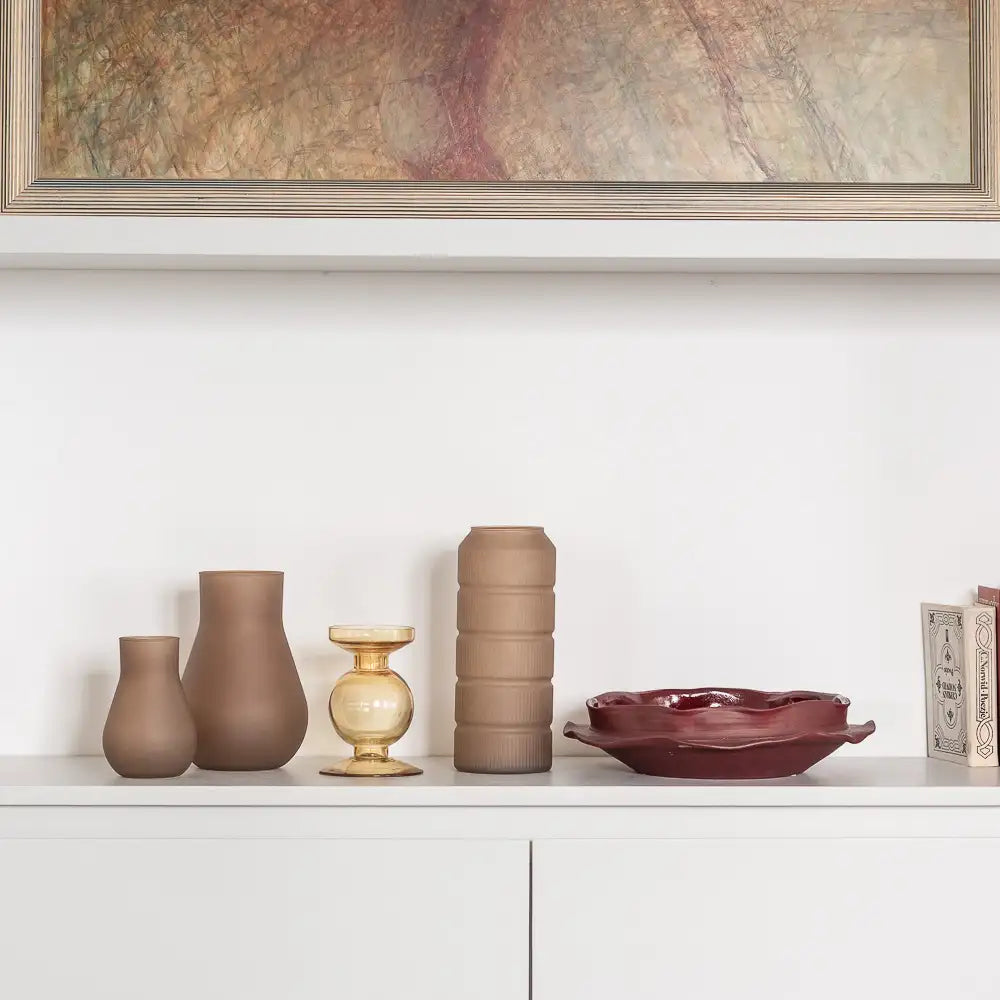 Decorative brown satin ribbed glass vase H25 cm