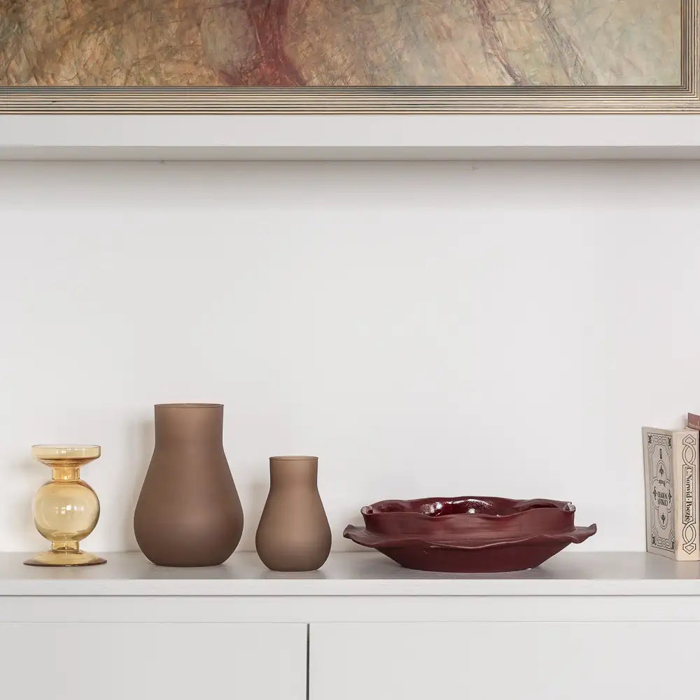 Decorative glass vase, brown satin, H20 cm