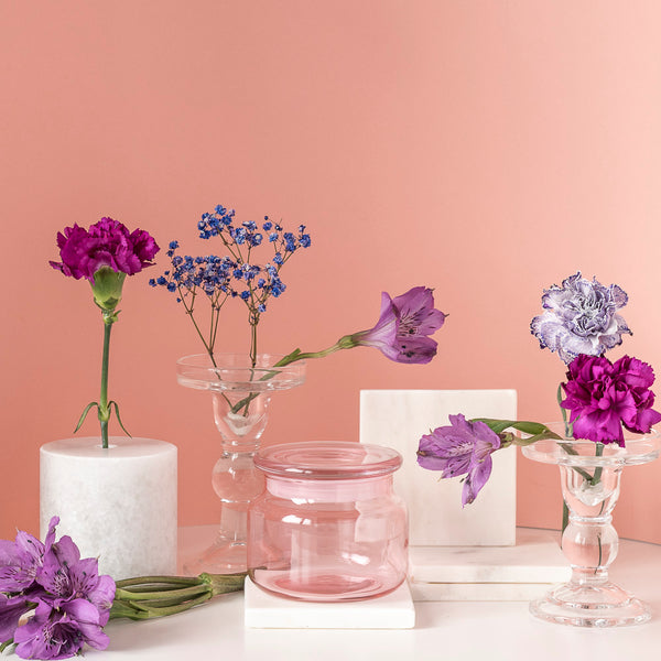 Szklany pojemnik z pokrywką do zalewu LUMINA 420 ml różowy transparent 35531 kpl 6 szt