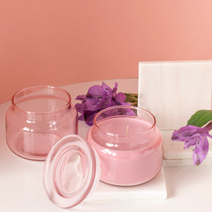 Szklany pojemnik z pokrywką do zalewu LUMINA 420 ml różowy transparent 35531 kpl 6 szt