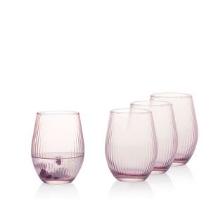 Szklanka ryflowana ROSE różowy transparent kpl 4 szt.