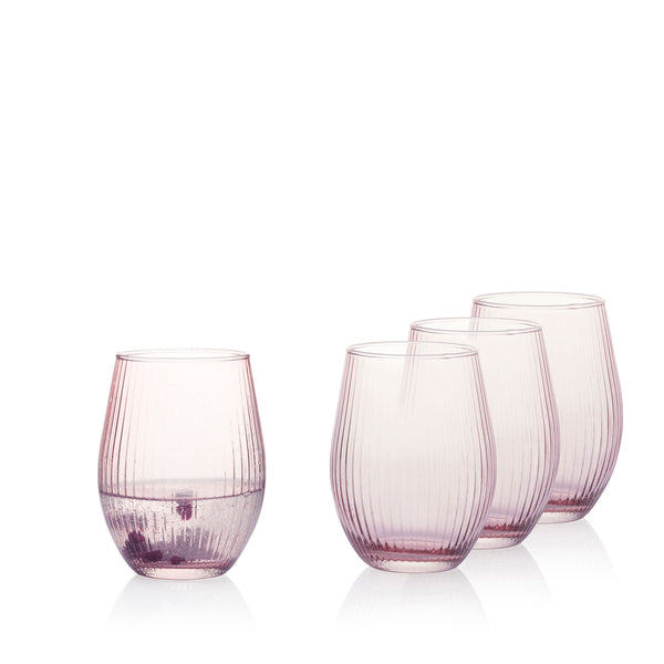 Szklanka ryflowana ROSE różowy transparent kpl 4 szt.
