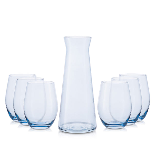 Zestaw do wody karafka niebieski transparent + 6 szklanek dużych