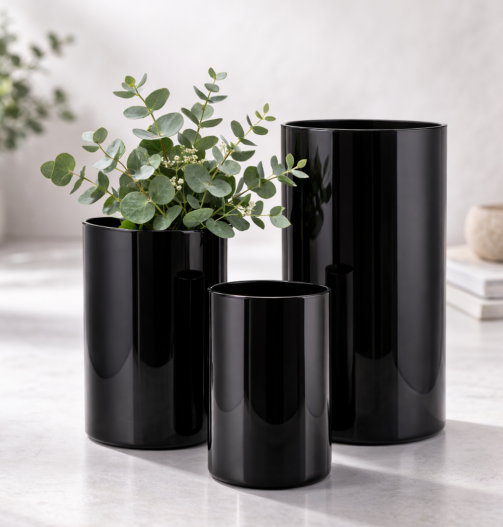Wazon szklany tuba czarny połysk 30-21-15 cm kpl. 3 szt.