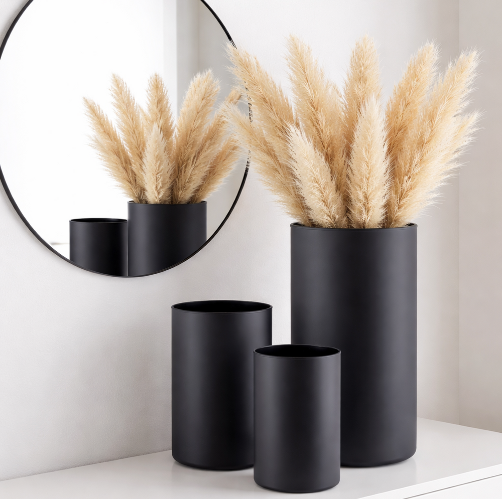 Zestaw wazonów szklanych tuba czarny mat 30-21-15 cm kpl. 3 szt.