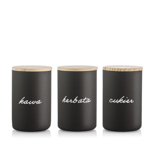 Pojemnik szklany kawa herbata cukier czarny mat 15 cm 1l 3 szt.