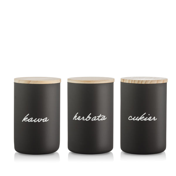 Pojemnik szklany kawa herbata cukier czarny mat 15 cm 1l 3 szt.