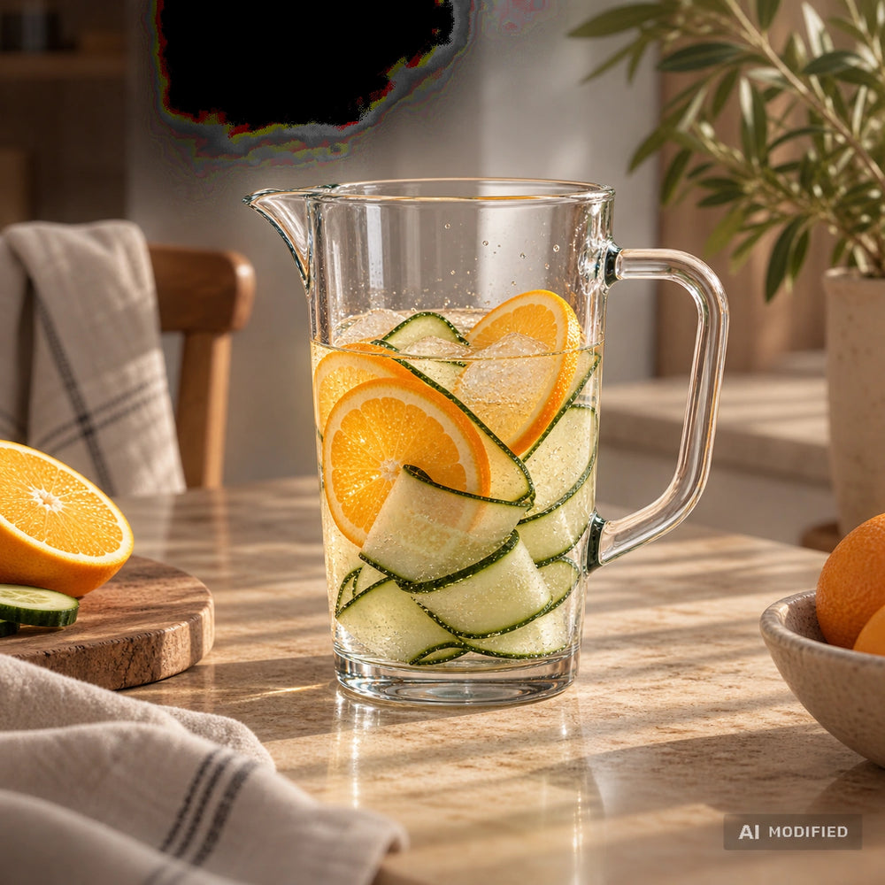 Glaskaraffe für Wasser und Saft mit Ausguss 1 l
