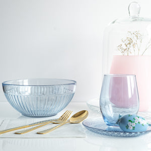 Salaterka miska szklana Glass Slipper Blue w prążki poj. 2280 ml szer. 21,5 cm zestaw 2 szt.