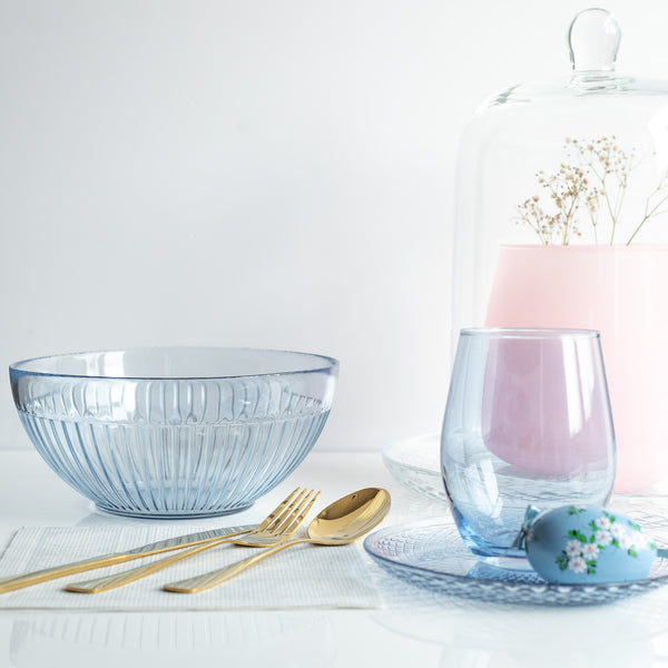 Salaterka miska szklana Glass Slipper Blue w prążki poj. 2280 ml szer. 21,5 cm zestaw 2 szt.
