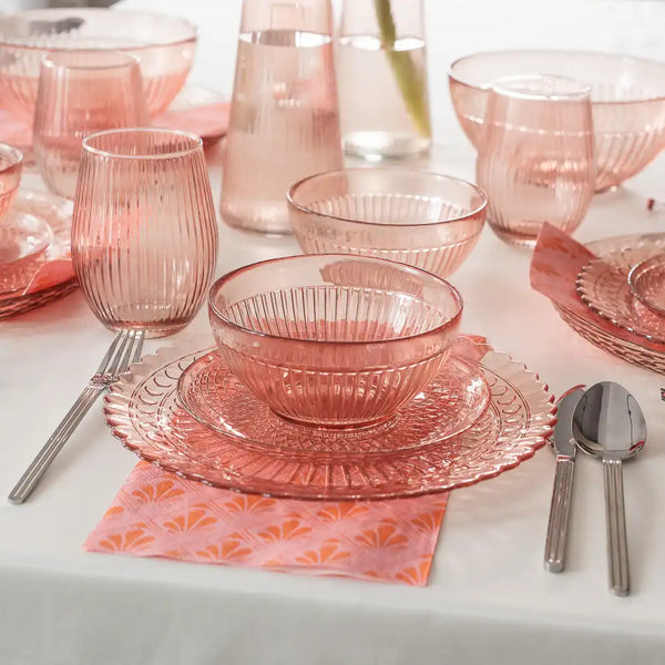 Talerz obiadowy dekoracyjny ROSE różowy transparent 25 cm kpl 4 szt