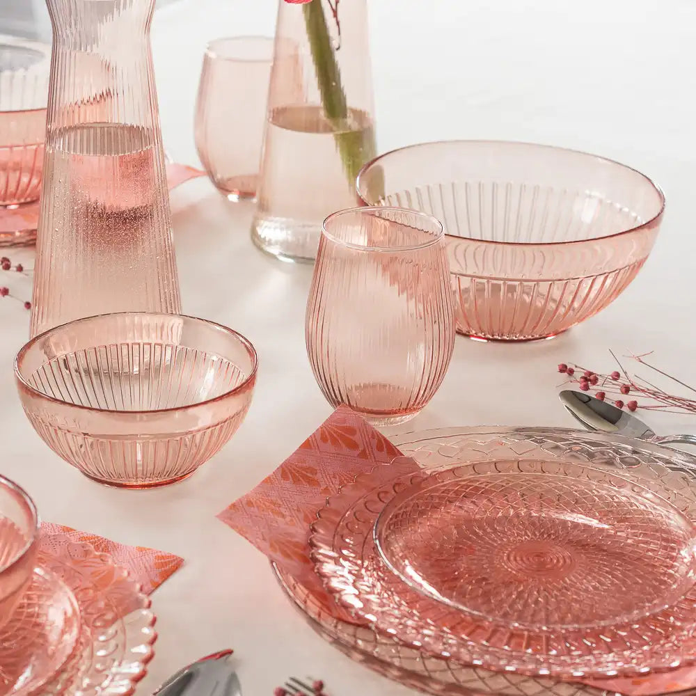 Talerz obiadowy dekoracyjny ROSE różowy transparent 25 cm kpl 4 szt