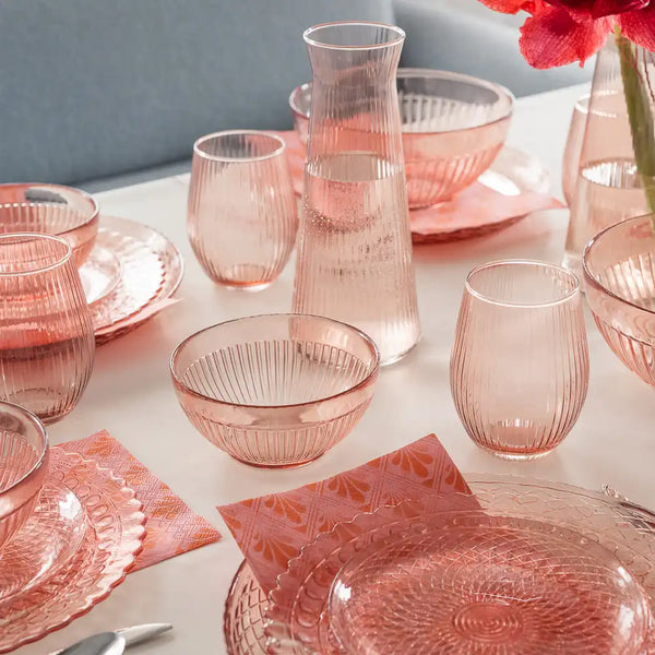 Karafka szklana ryflowana ROSE różowy transparent 1l