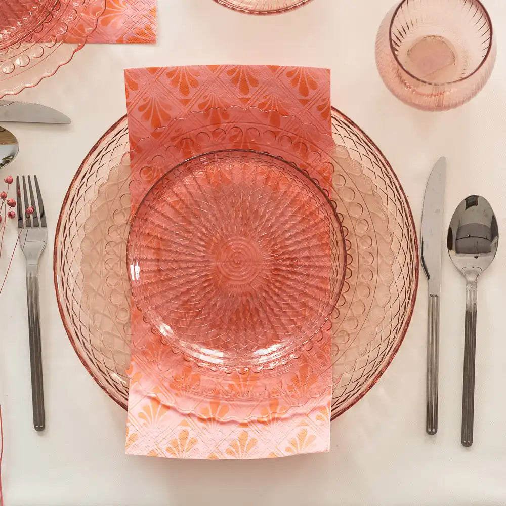 Talerz szklany deserowy płytki ROSE różowy transparent kpl 4 szt