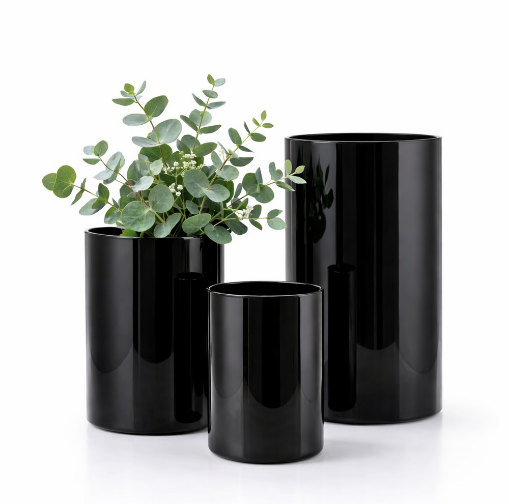 Wazon szklany tuba czarny połysk 30-21-15 cm kpl. 3 szt.