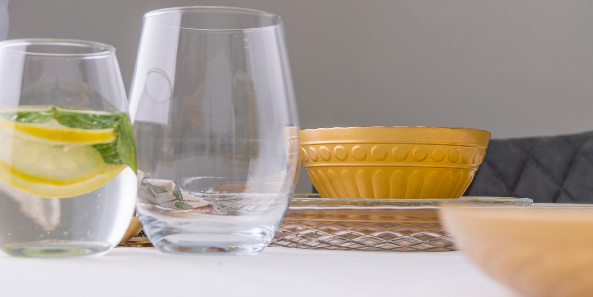 Bok szklanki PRETTY + złota miseczka szklana