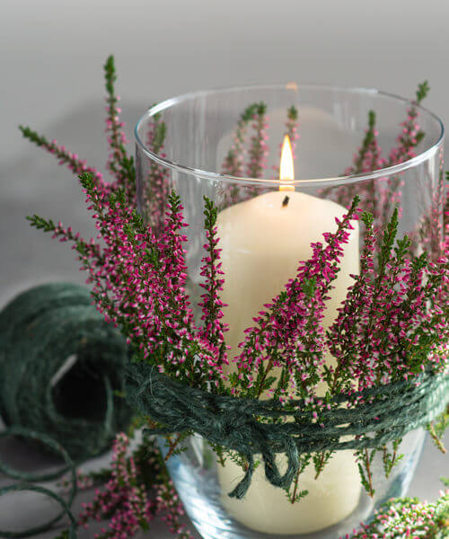 Wazon szklany beczka z dekoracją ze świeczki