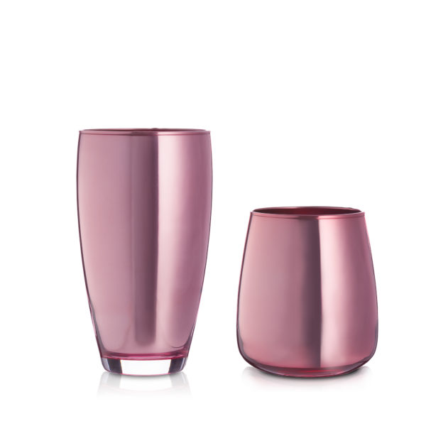 Wazon szklany ozdobny różowy efekt lustra zestaw 2 szt. 25 cm 17 cm