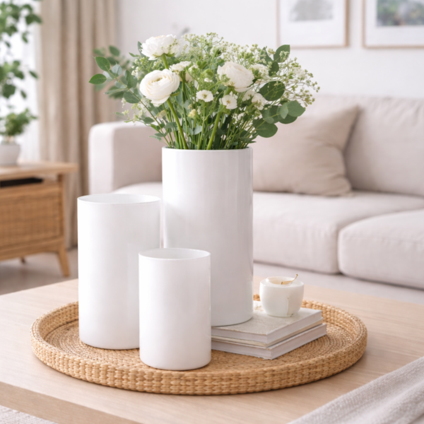 Wazon szklany tuba biały połysk 30-21-15 cm kpl. 3 szt.