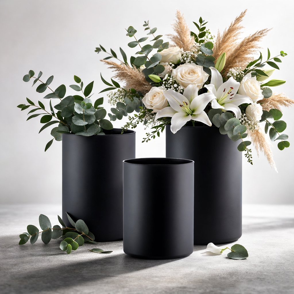 Zestaw wazonów szklanych tuba czarny mat 30-21-15 cm kpl. 3 szt.