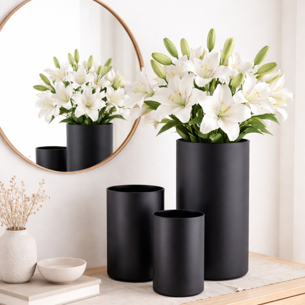 Zestaw wazonów szklanych tuba czarny mat 30-21-15 cm kpl. 3 szt.