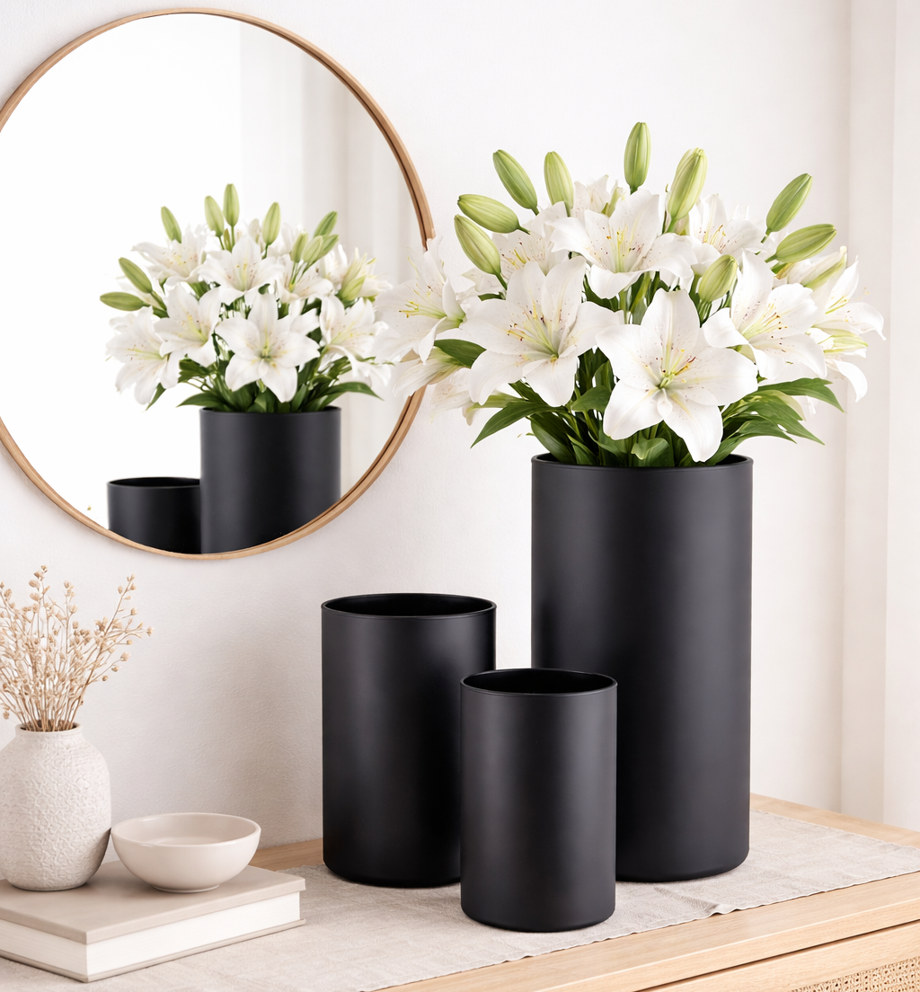 Zestaw wazonów szklanych tuba czarny mat 30-21-15 cm kpl. 3 szt.