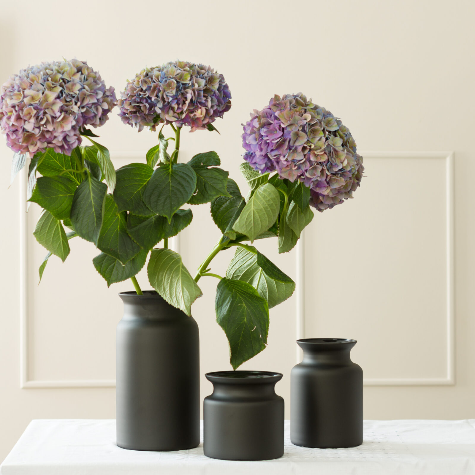 Komplet wazonów słój + fioletowe kwiaty kule