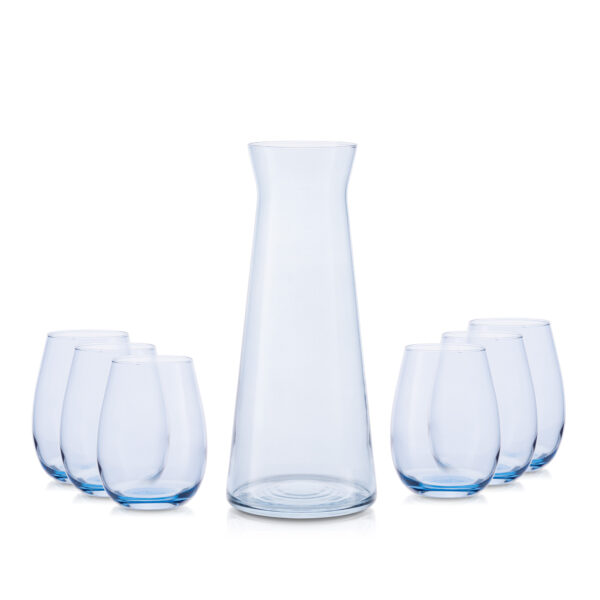 Zestaw szklana karafka niebieski transparent + 6 szklanek 345 ml