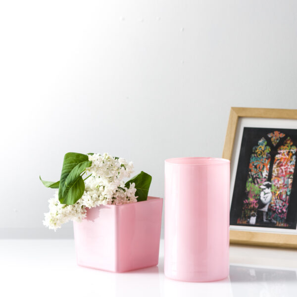 Wazon szklany cylinder tuba różowy połysk dekoracja