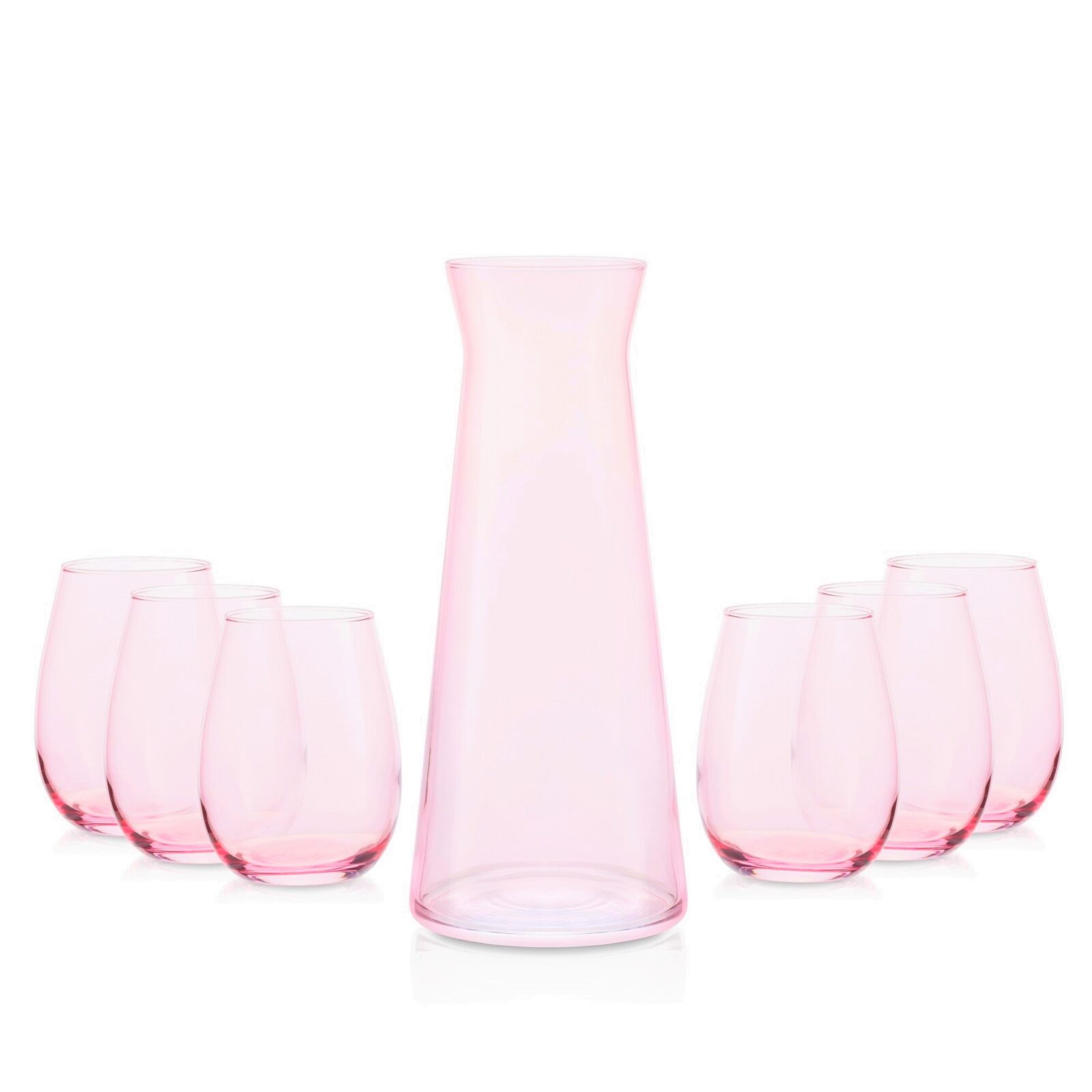 Zestaw szklana karafka + 6 szklanek różowy transparent 345 ml