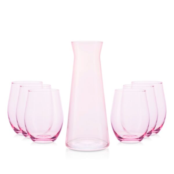 Zestaw karafka 1,1 L+ 6 szklanek różowy transparent