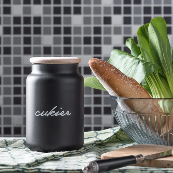 Pojemnik szklany czarny mat z napisem cukier 930 ml