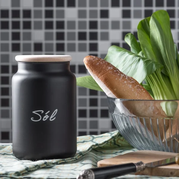 Pojemnik szklany czarny mat z napisem sól 930 ml