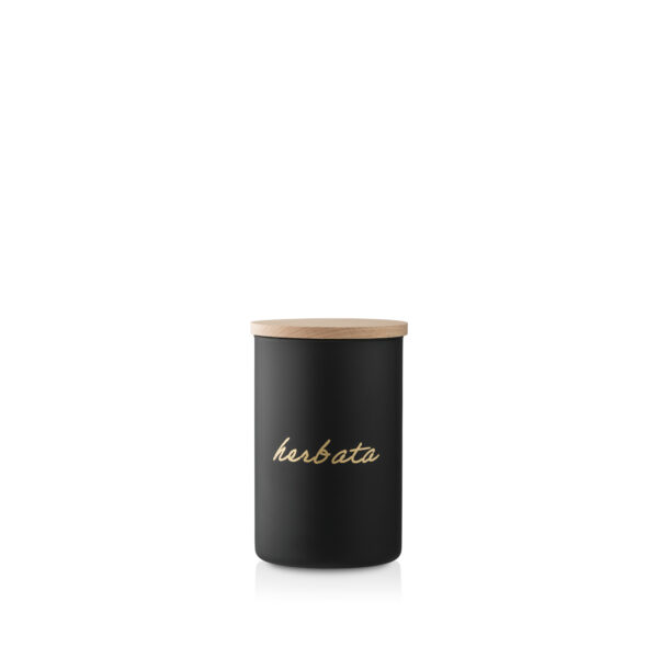 Pojemnik szklany czarny mat złoty napis herbata 1050 ml 15 cm