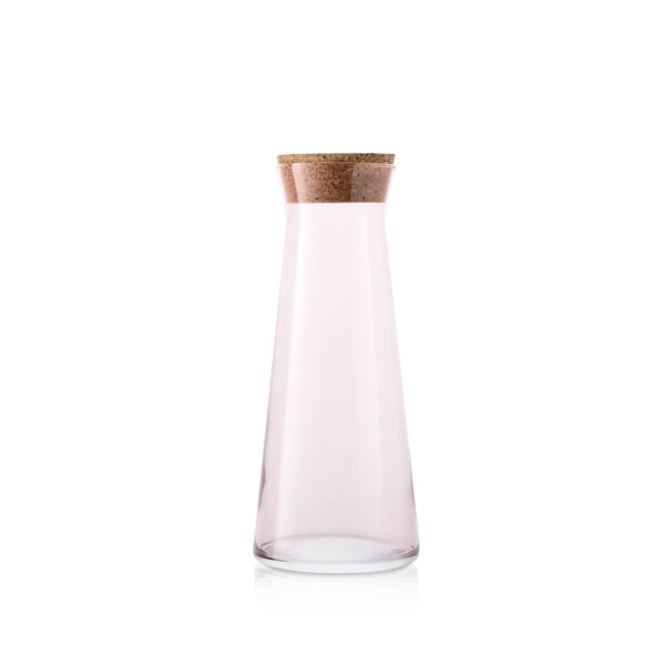 Karafka szklana różowy transparent z korkiem wys. 25 cm 1,1 l