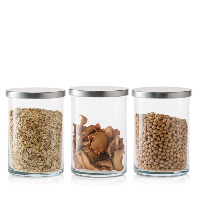 Komplet pojemników szklanych z pokrywkami metalowymi