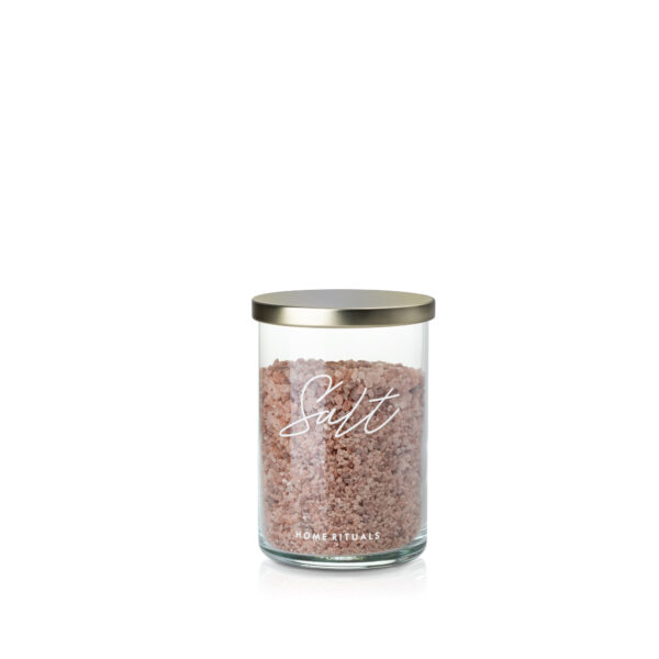 Pojemnik szklany na sól biały napis Salt złota pokrywka 1l