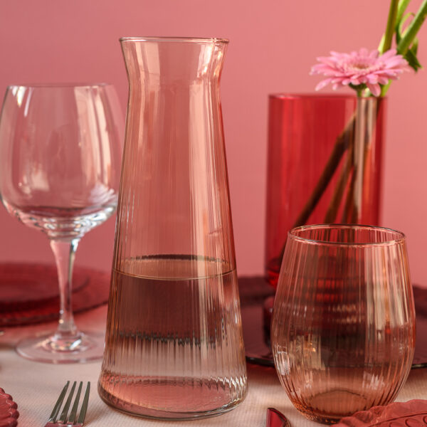 Szklanka ryflowana różowy transparent 4 szt.