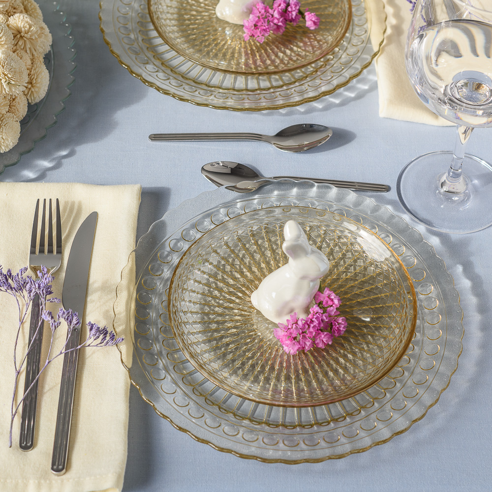 Talerz obiadowy dekoracyjny ozdobny BEIGE transparent 25 cm kpl. 4 szt.