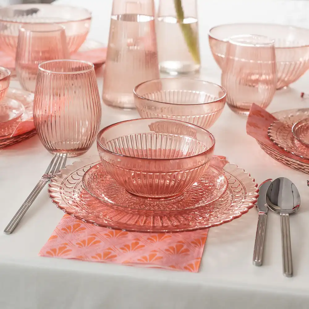 Talerz obiadowy dekoracyjny ROSE różowy transparent 25 cm kpl 4 szt