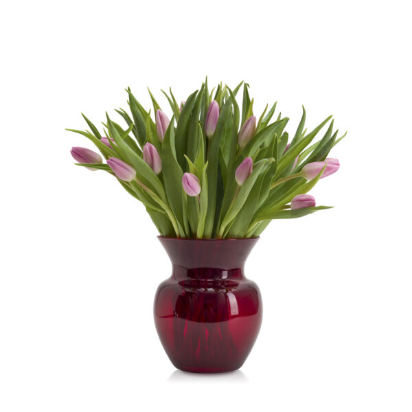 wazon szklany bordowy z tulipanami