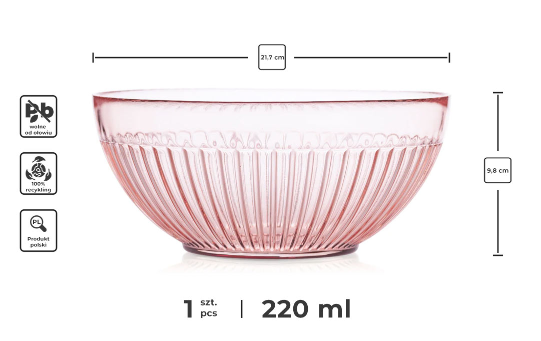 Szklana salaterka w kolorze różowym transparent