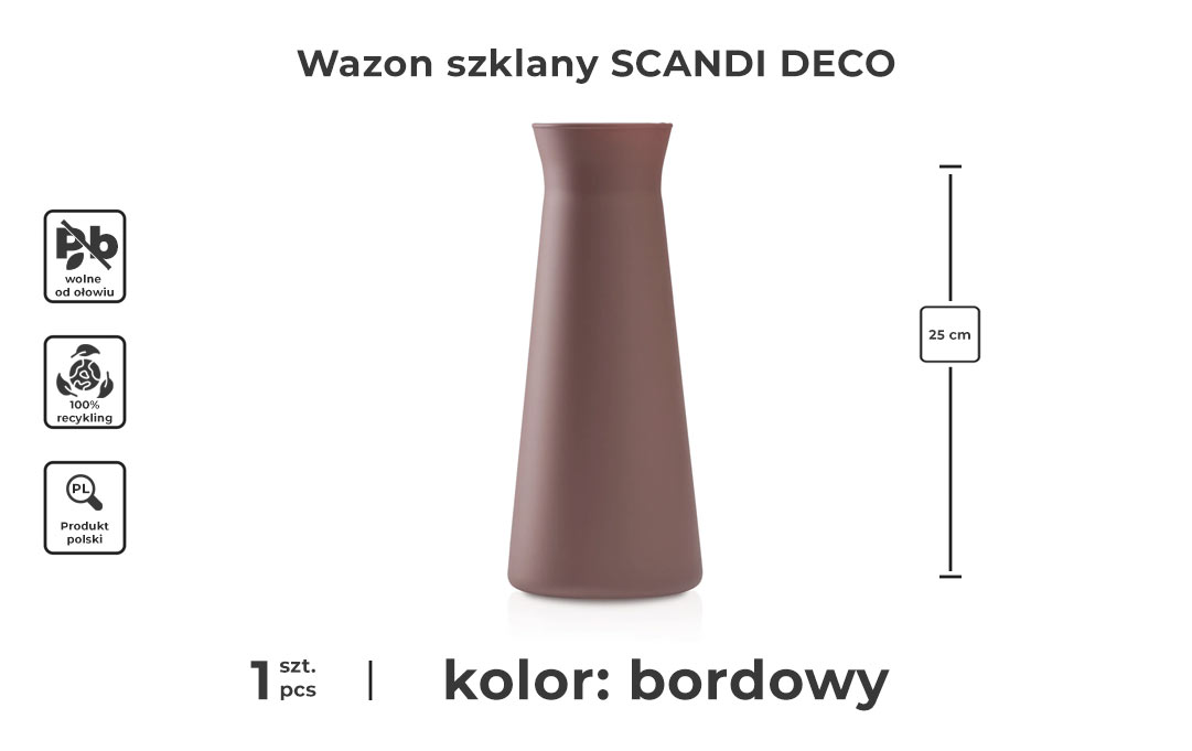 Wysoki wazon szklany bordowy SCANDI DECO - infografika