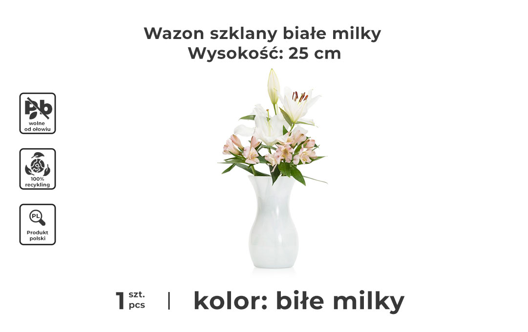 Wazon szklany na kwiaty mliky 25 cm - infografika