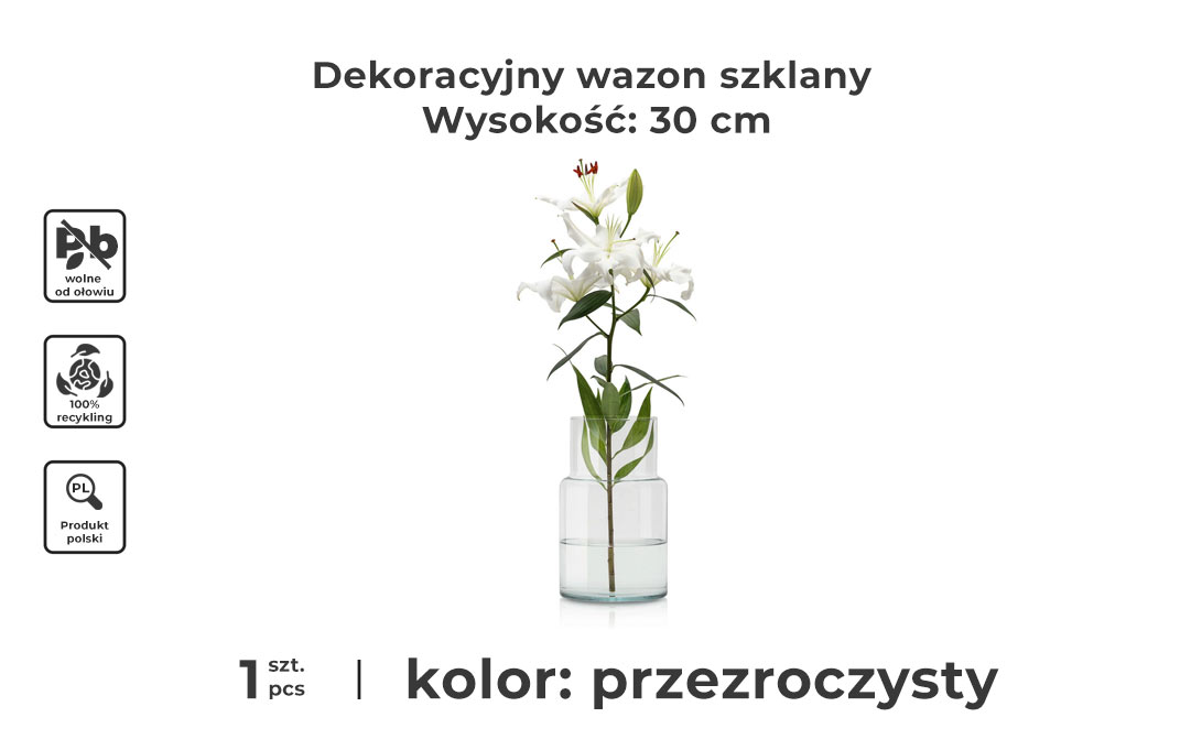 Wazon szklany wysoki dekoracyjny z wiosennymi kwiatami - infografika
