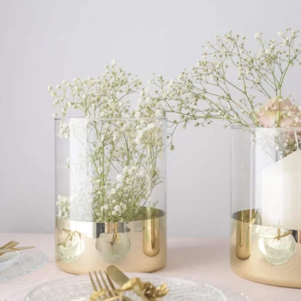 Wazon szklany dekoracyjny z paskiem złotym H 20 cm