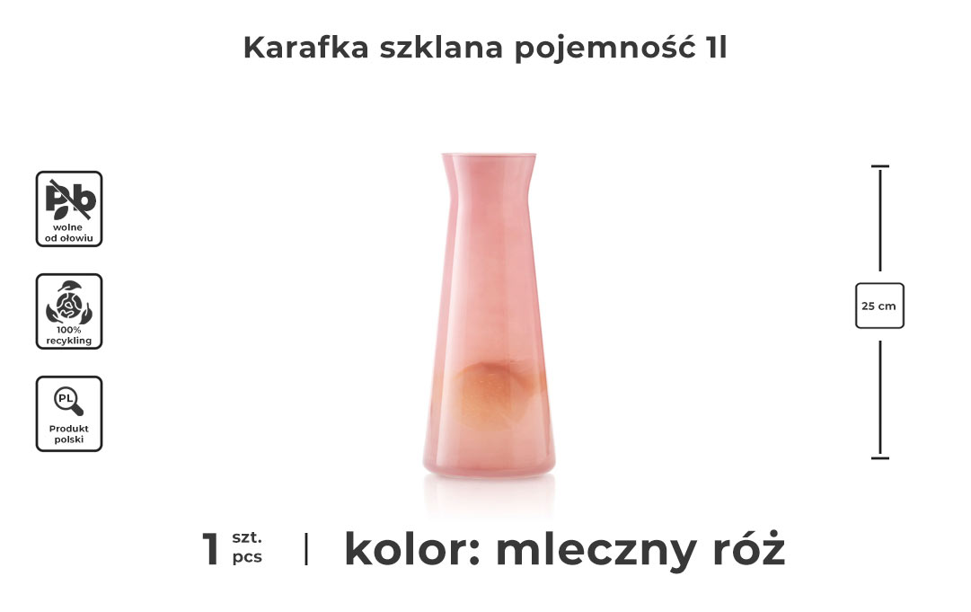 Karafka szklana mleczny róż - infografika