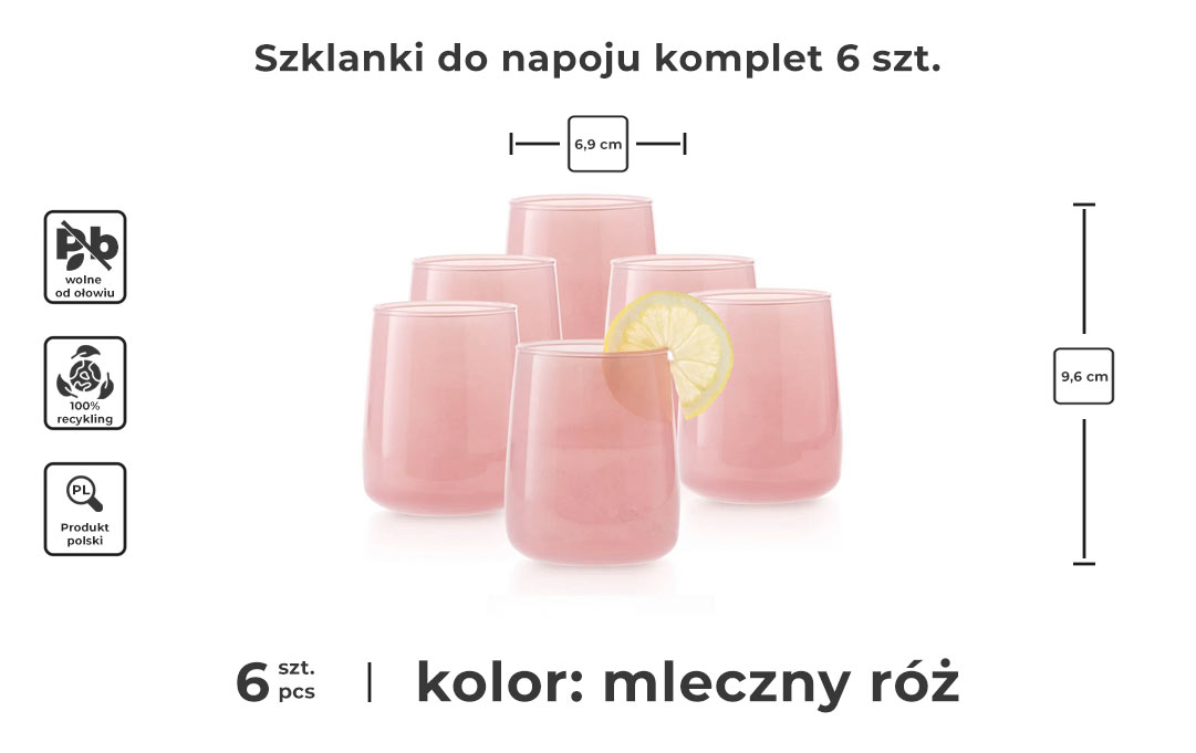 Różowa szklanka do napoju - 6 szt. - infografika