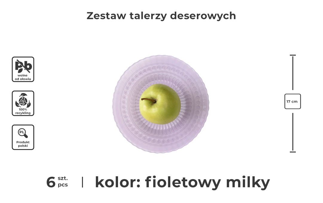 Zestaw talerzy deserowych w kolorze fioletowym milky - 6 szt. infografika